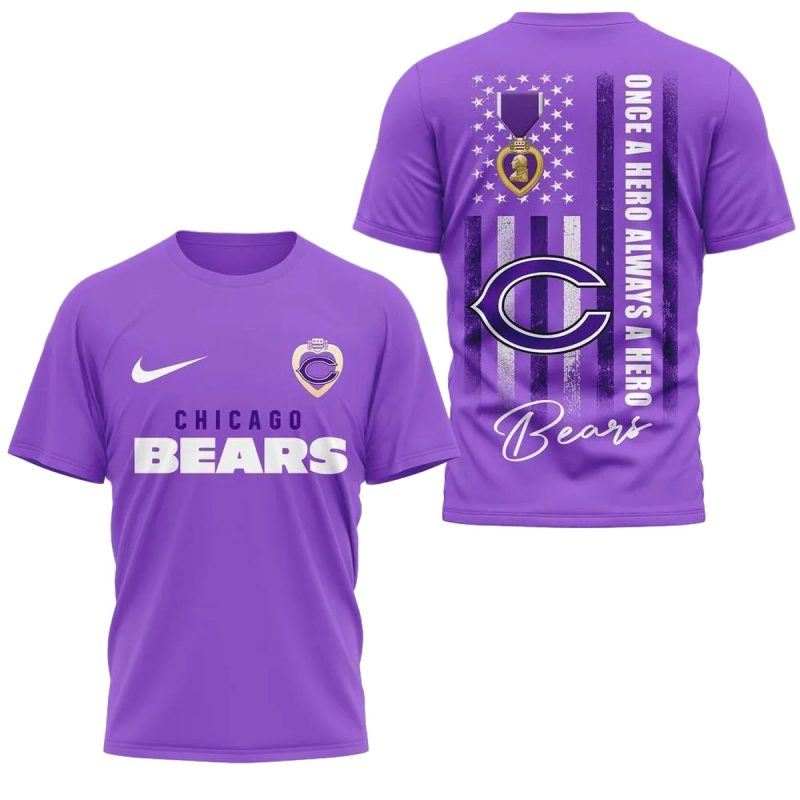 Chicago Bears National Purple Heart Day Aop T Shirt 1