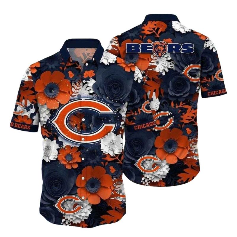 Chicago Bears Navy Night Roses Hawaiian Shirt 1