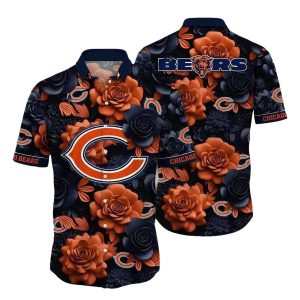 Chicago Bears Orange Floral Defense Hawaiian Shirt
