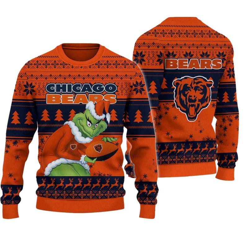 Chicago Bears Orange Santa Grinch Ugly Sweater 1