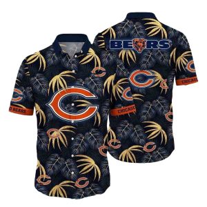 Chicago Bears Palm Leaves Blue Pattern Hawaiian Shirt