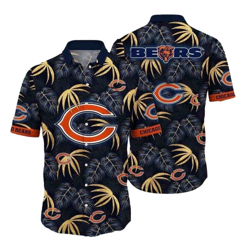 Chicago Bears Palm Leaves Blue Pattern Hawaiian Shirt 1
