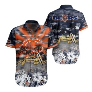 Chicago Bears Palm Trees And Boat Scene Hawaiian Shirt