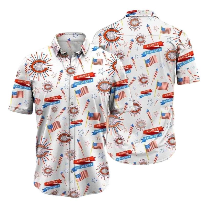 Chicago Bears Patriotic Fireworks 4Th Of July Hawaiian Shirt 1