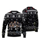 Chicago Bears Players Christmas Squad Black And White Snowflake Pattern Ugly Sweater