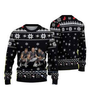 Chicago Bears Players Christmas Squad Black And White Snowflake Pattern Ugly Sweater
