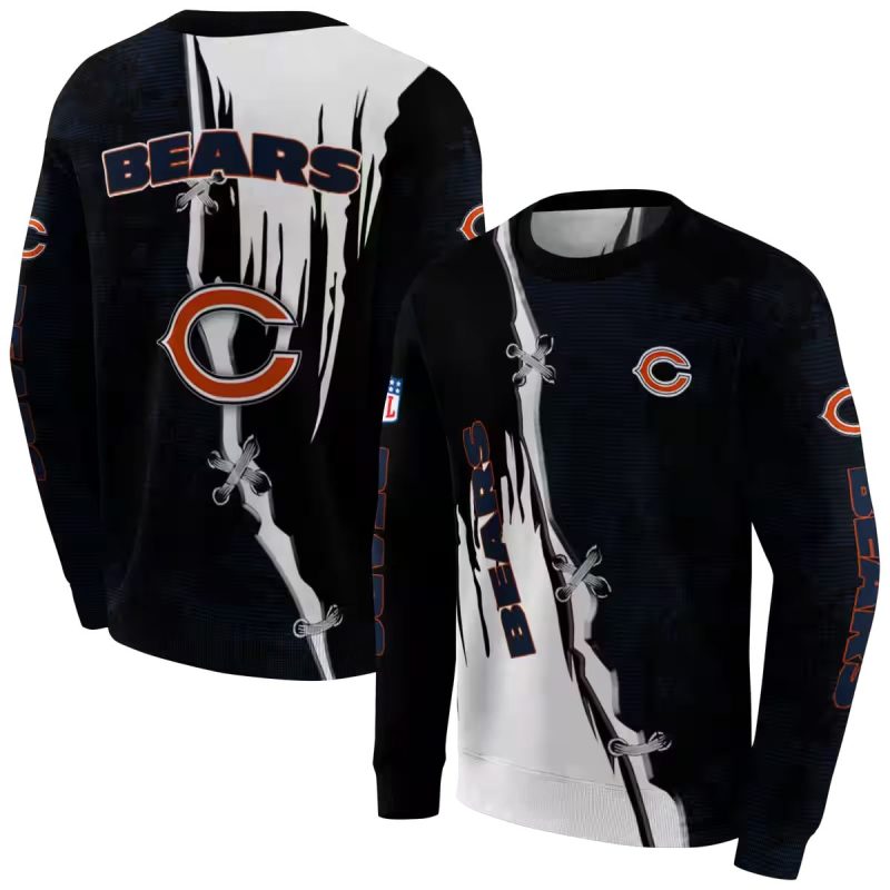 Chicago-Bears-Ripped-Pattern-Blue-Black-White-Aop-Sweatshirt-1 Chicago Bears Ripped Pattern Blue Black White Aop Sweatshirt 1