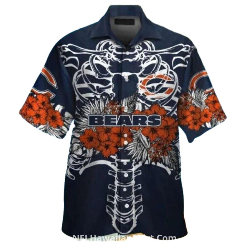Chicago Bears Skeleton Ribcage Floral Hawaiian Shirt 1