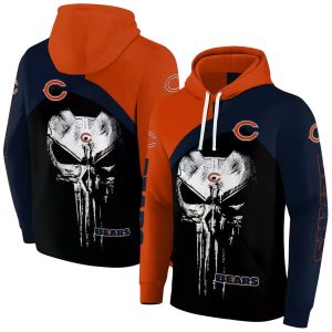Chicago Bears Skull Punisher Orange Black AOP Hoodie
