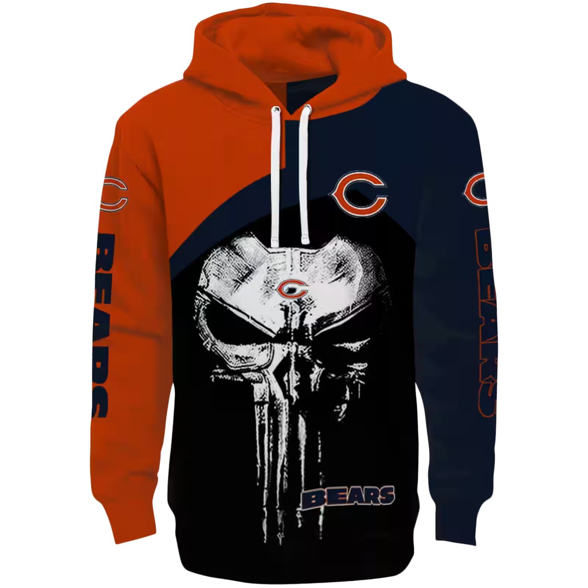 Chicago-Bears-Skull-Punisher-Orange-Black-AOP-Hoodie-2