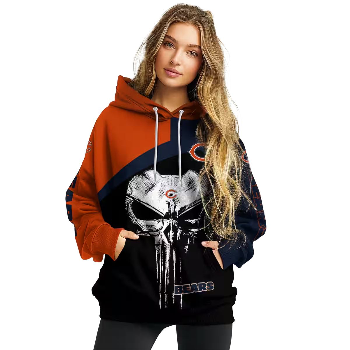 Chicago-Bears-Skull-Punisher-Orange-Black-AOP-Hoodie-3