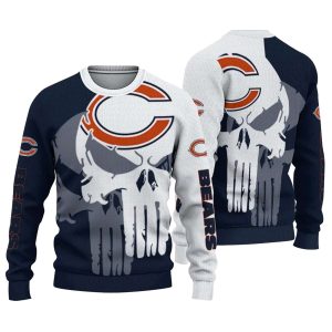 Chicago Bears Skull Split Blue White AOP Sweatshirt