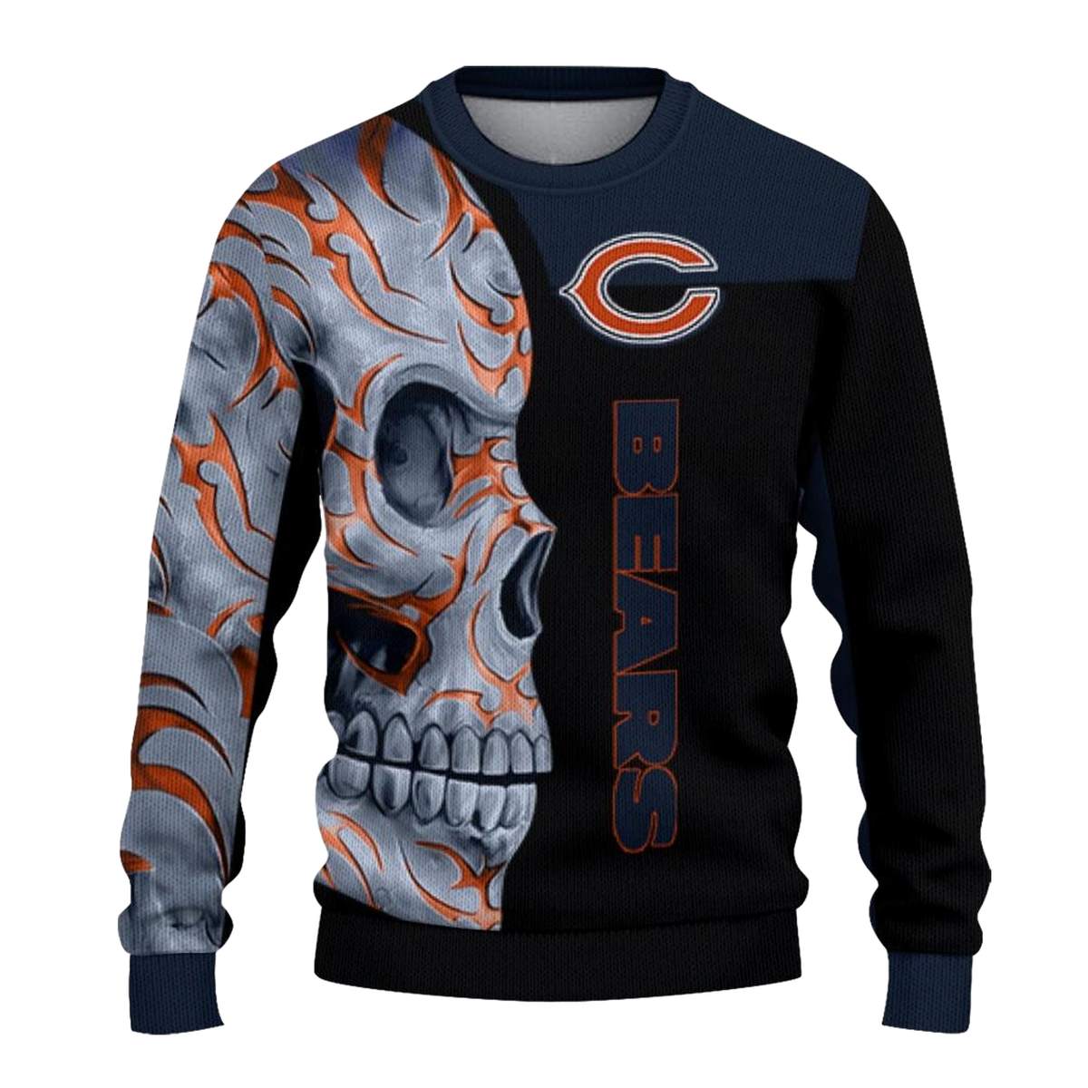 Chicago-Bears-Skull-Swirl-Blue-Black-AOP-Sweatshirt-2