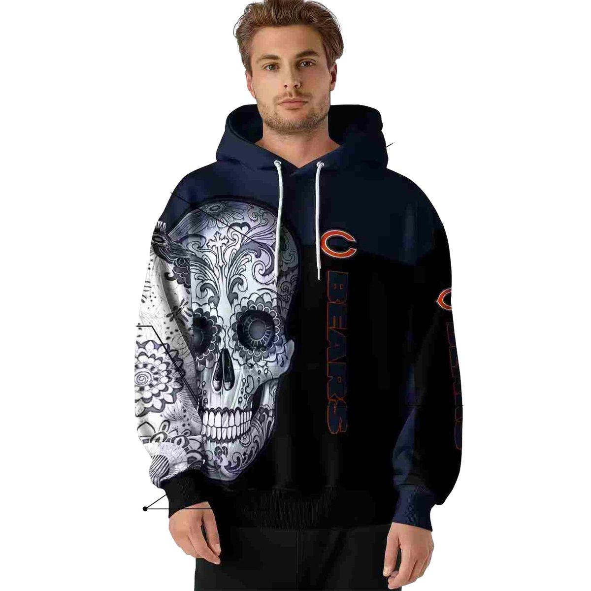Chicago-Bears-Sugar-Skull-Blue-Black-AOP-Hoodie-4
