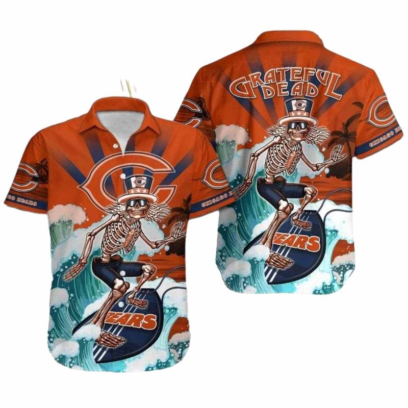 Chicago Bears Surfing Skeleton Wave Rider Hawaiian Shirt 1