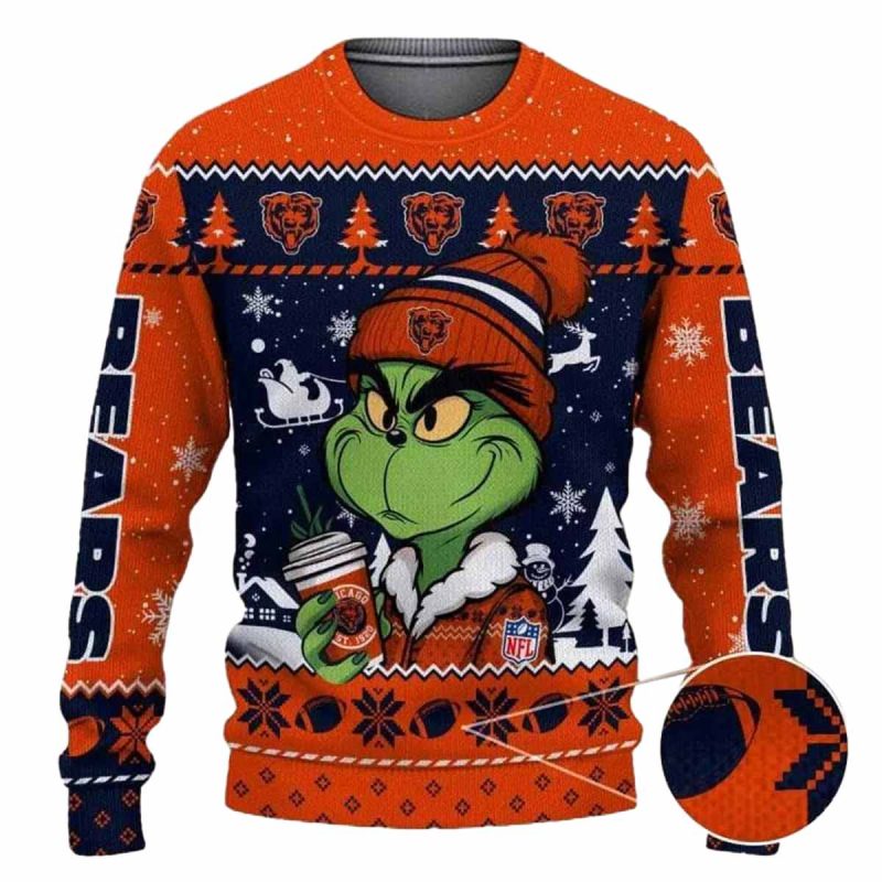 Chicago Bears The Grinch Drink Coffee Ugly Sweater 1