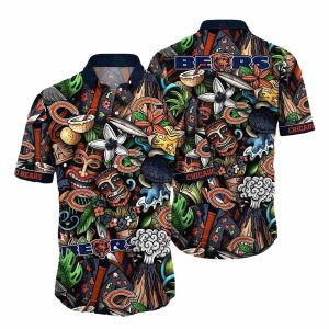 Chicago Bears Tiki Tackle Pattern Hawaiian Shirt