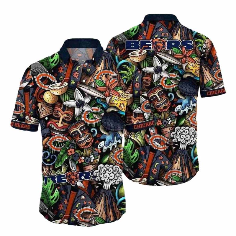 Chicago Bears Tiki Tackle Pattern Hawaiian Shirt 1