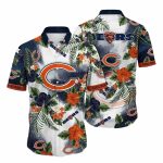 Chicago Bears Tropical Game Day Blue And Orange Hibiscus Hawaiian Shirt