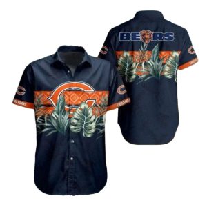 Chicago Bears Tropical Leaf Blue Pattern Hawaiian Shirt