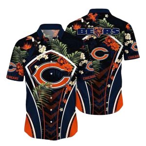 Chicago Bears Tropical Touchdown Navy Pattern Hawaiian Shirt