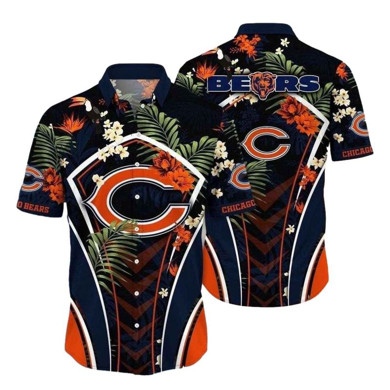 Chicago Bears Tropical Touchdown Navy Pattern Hawaiian Shirt 1