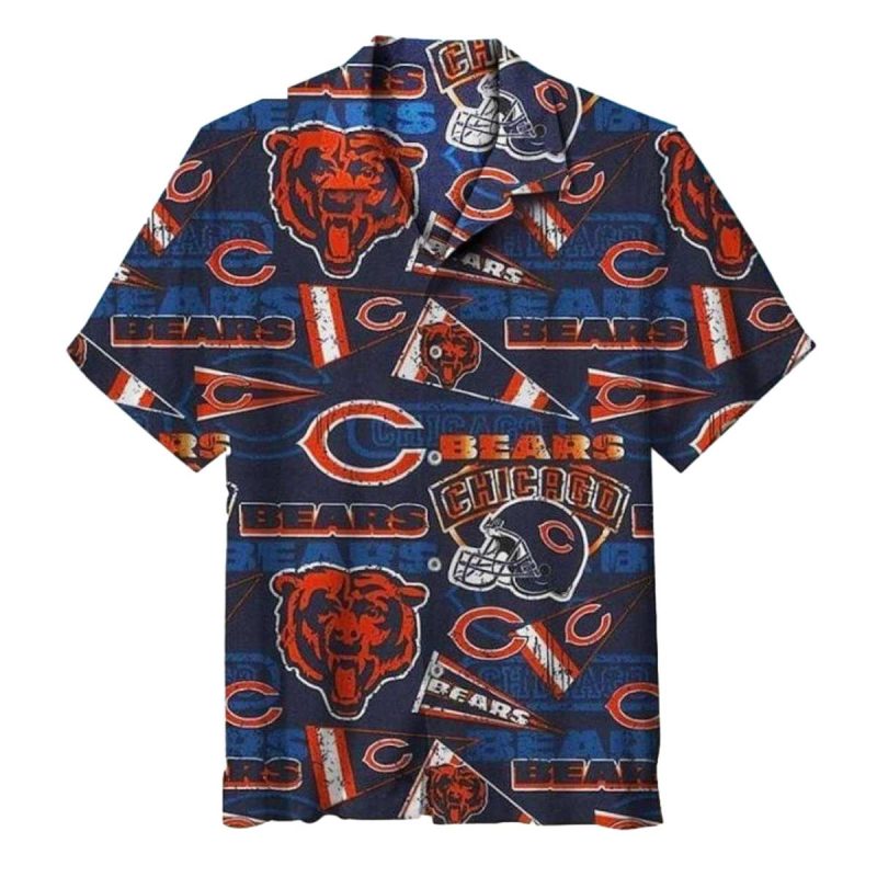 Chicago Bears Vintage Logo And Team Flags Hawaiian Shirt 1