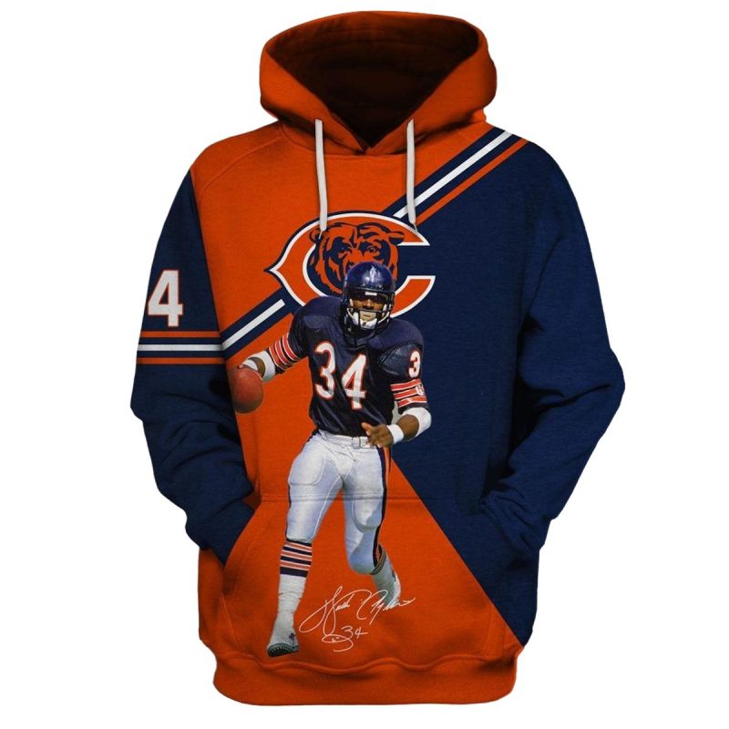 Chicago Bears Walter Payton 34 Signature Blue And Orange Aop Hoodie 1