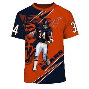 Chicago Bears Walter Payton 34 with Signature AOP T Shirt