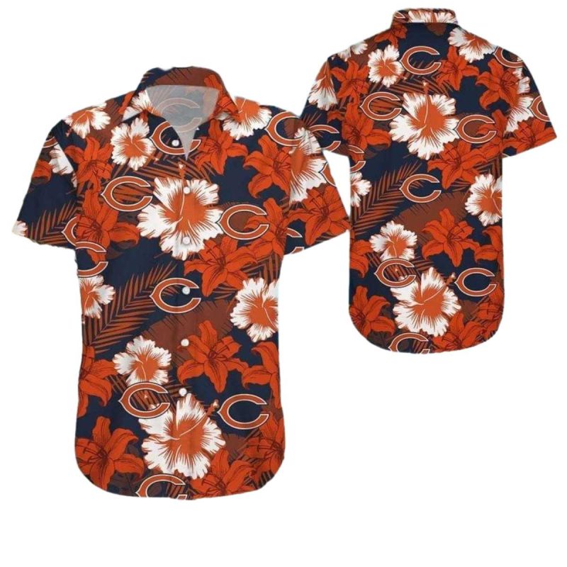 Chicago Bears White And Orange Hibiscus Floral Hawaiian Shirt 1