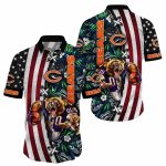 Chicago Bears ropical Bear Roar And US Flag Hawaiian Shirt