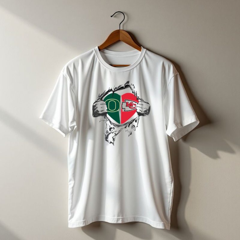 Chiefs Ducks Heart Peeking Design With Kansas City Logo And Oregon Emblem T Shirt T Shirt 1 1