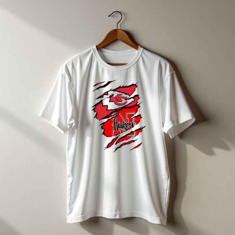 Chiefs Huskers Kansas City Nebraska Iconic Red White Torn T Shirt T Shirt 1 1