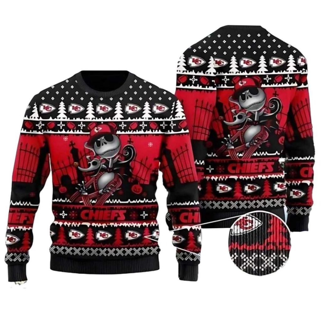 Robelooks 2 Chiefs Jack Skellington Halloween Knitted Ugly Christmas Sweater0 Upscayl 1X Realesrgan X4Fast Min