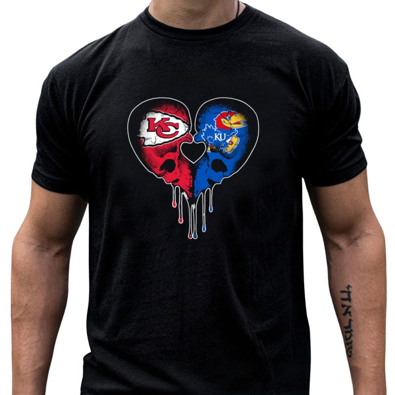 Chiefs Ku Jayhawks Heart Skull T Shirt T Shirt 1 1