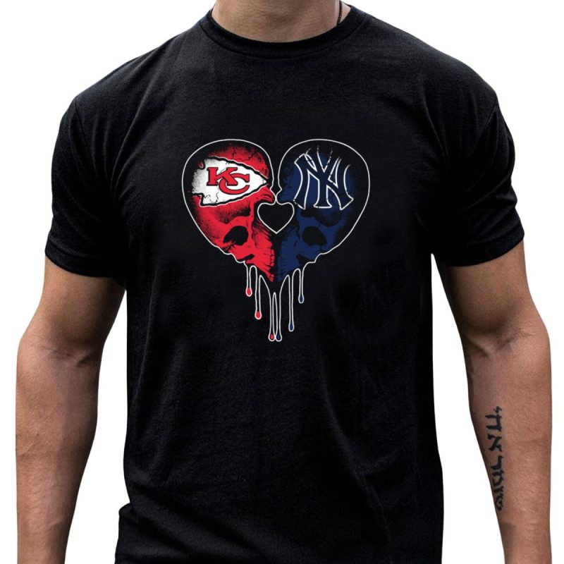 Chiefs Yankees Dripping Skull Heart Love T Shirt T Shirt 1 1