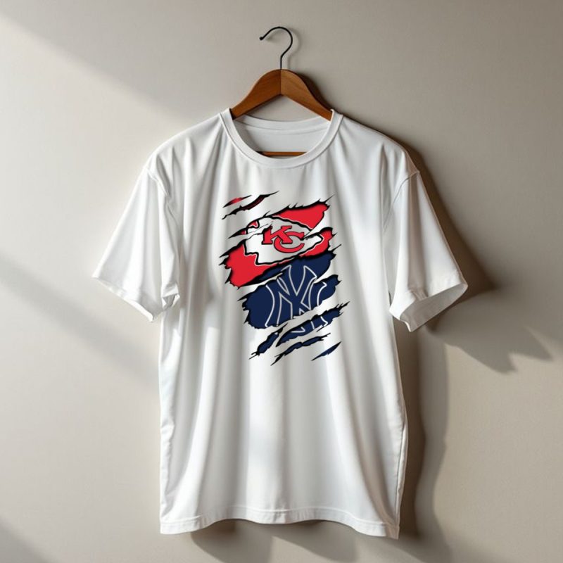 Chiefs Yankees Kc Ny Hybrid Logo Ripped T Shirt T Shirt 1 1
