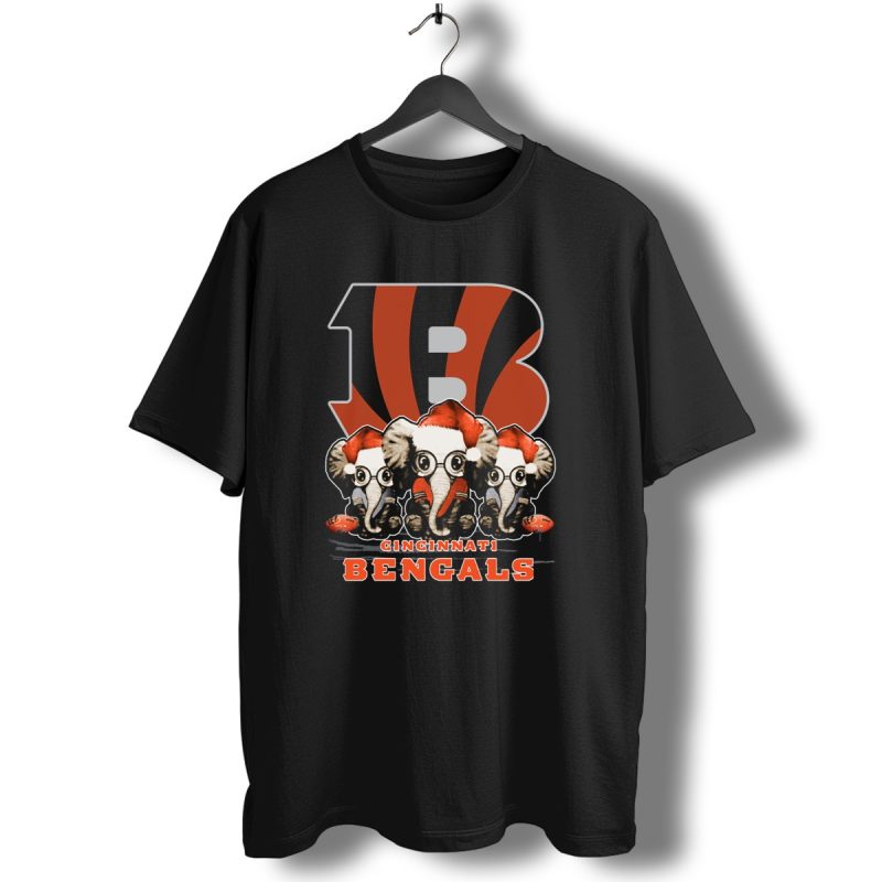 Cincinnati Bengals Christmas Elephants With Santa Hats T Shirt 1 T Shirt 1
