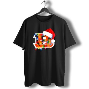 Cincinnati Bengals Christmas Lights Santa Hat Logo Holiday Football T-Shirt