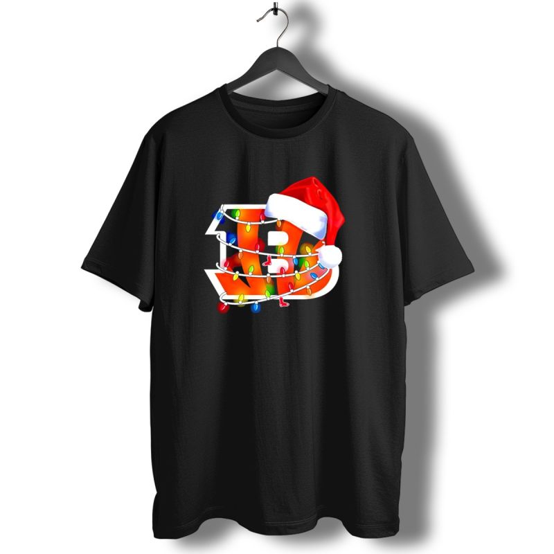 Cincinnati Bengals Christmas Lights Santa Hat Logo Holiday Football T Shirt 1 T Shirt 1