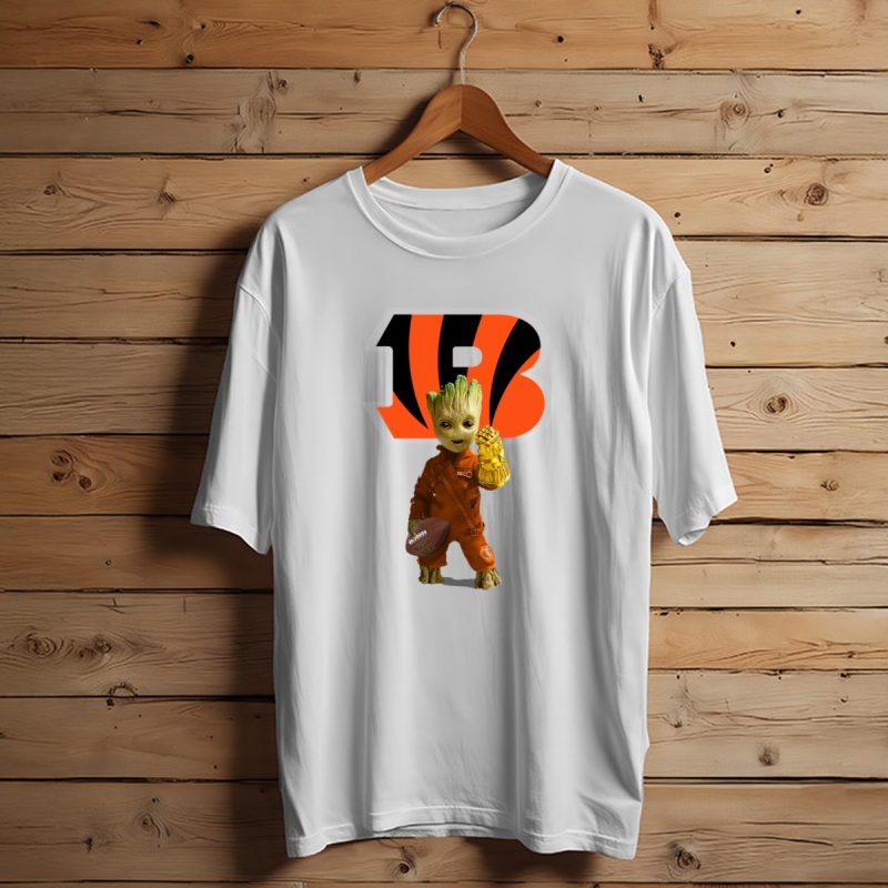 Cincinnati Bengals Groot Holding Football With Infinity Gauntlet T Shirt 1 T Shirt 1