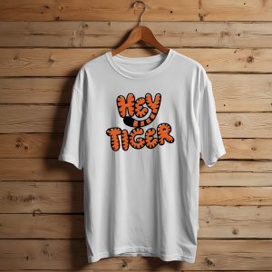 Cincinnati Bengals Hey Tiger Striped Bubble Letter Tiger Tail Pattern T-Shirt