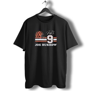 Cincinnati Bengals Joe Burrow Number 9 Helmet Signature T-Shirt