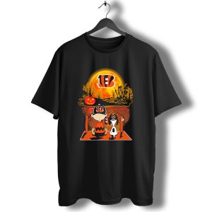 Cincinnati Bengals Snoopy and Charlie Brown Pumpkin Halloween Night Scene T-Shirt