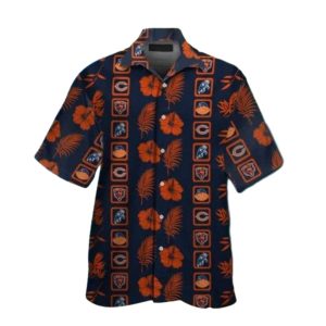 Classic Chicago Bears Logo With Icons And Hibiscus Hawaiian Shirt