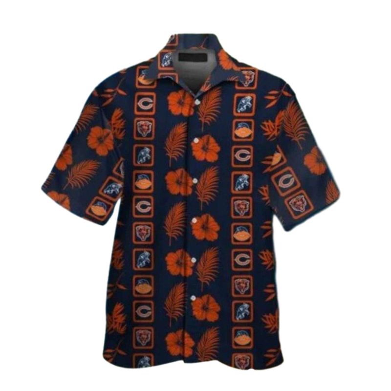 Classic Chicago Bears Logo With Icons And Hibiscus Hawaiian Shirt 1