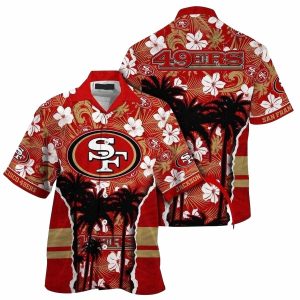 Classic Floral And Palm Tree 49ers Red Hawaiian Shirt