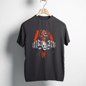 Cleveland Browns 52 Skull Grinning Reaper With Cleveland Helmet And Orange Flames T-Shirt