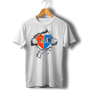 Cleveland Browns And Dallas Mavericks Heart Logo Fusion T-Shirt