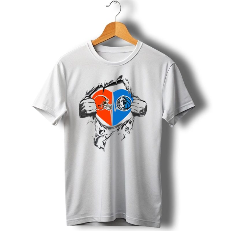 Cleveland Browns And Dallas Mavericks Heart Logo Fusion T Shirt 1 T Shirt 1